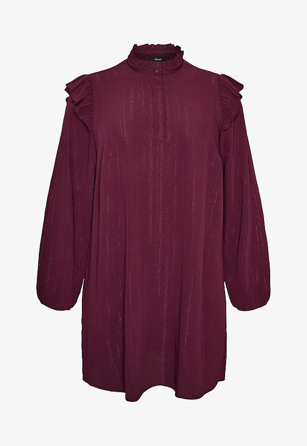 Zizzi - Klänning vAnni L/S Abk Glitter Dress - Röd