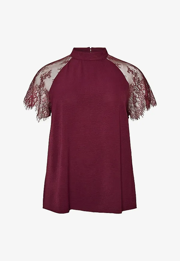 Zizzi - Kortärmad blus Mgudrun, S/S, Blouse - Röd