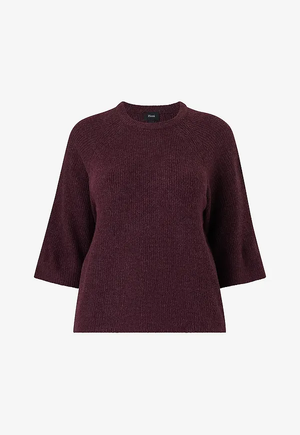 Zizzi - Kortärmad tröja Mwinnie, 3/4, Pullover - Röd