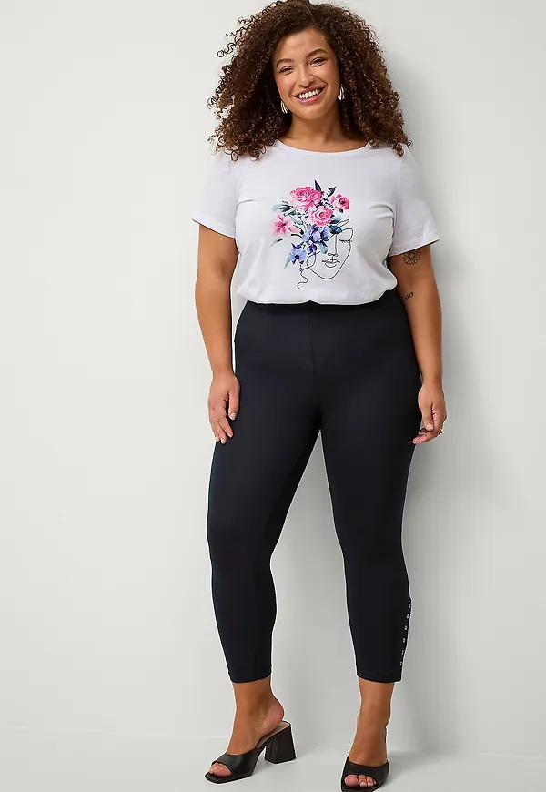 Zizzi - Leggings Leggings 3/4 Button - Svart