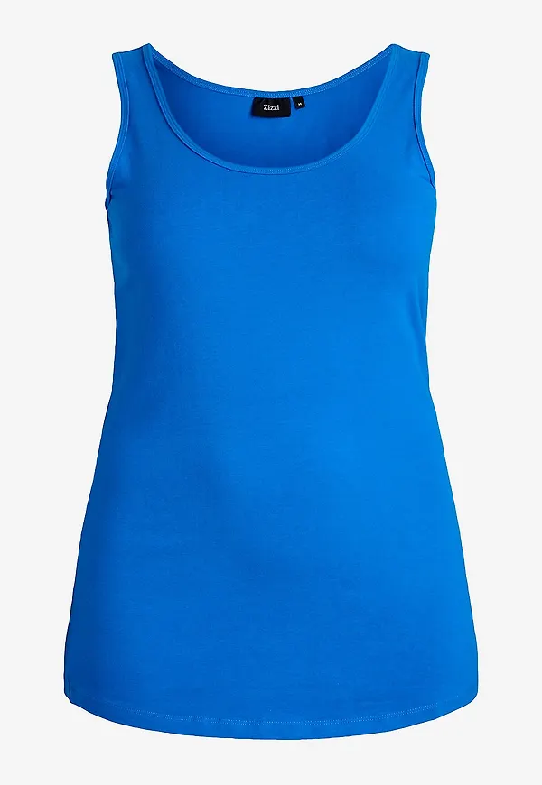 Zizzi - Linne Cotton Basic Top - Blå