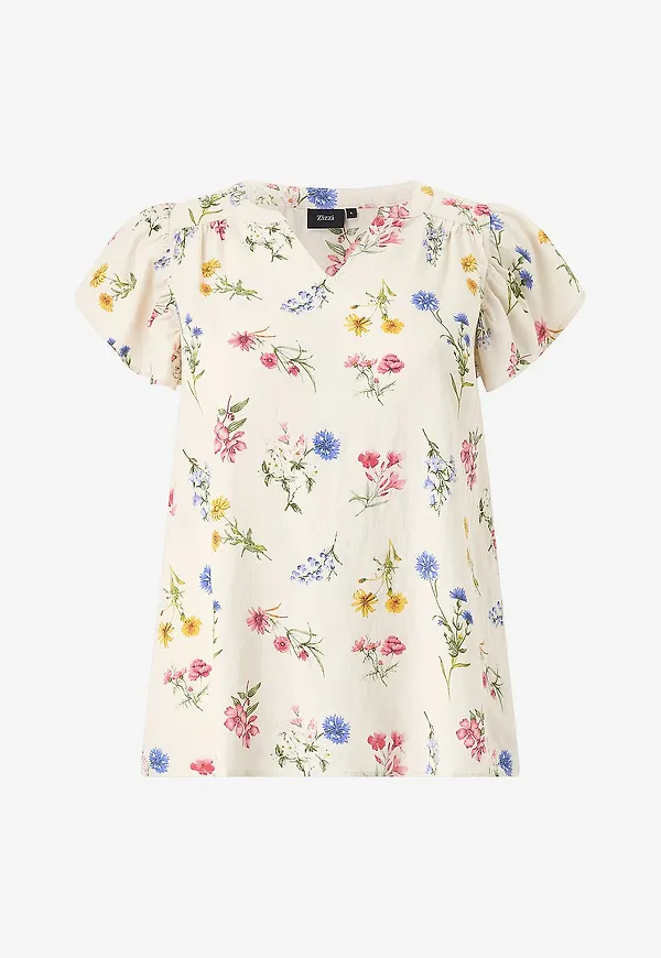 Zizzi - Linneblus vLina S/L Frill - Rosa