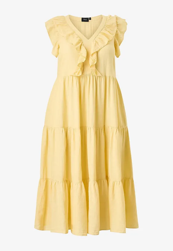 Zizzi - Linneklänning vLina S/L Midi - Gul