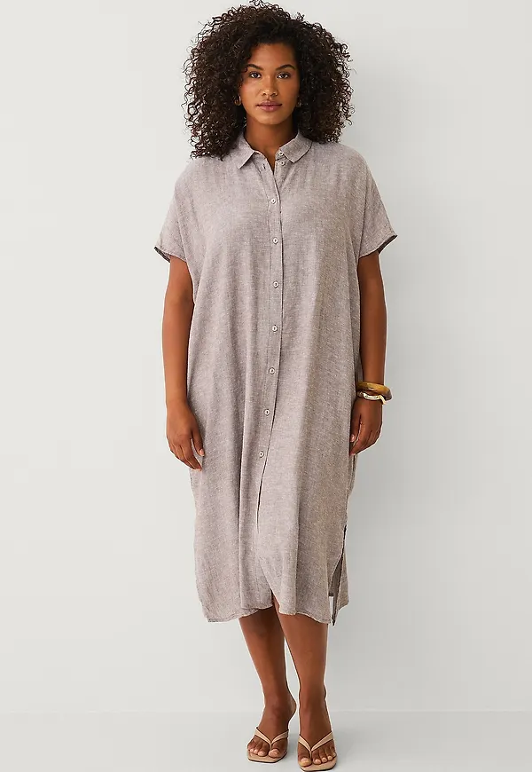 Zizzi - Linneklänning vLina S/S - Brun