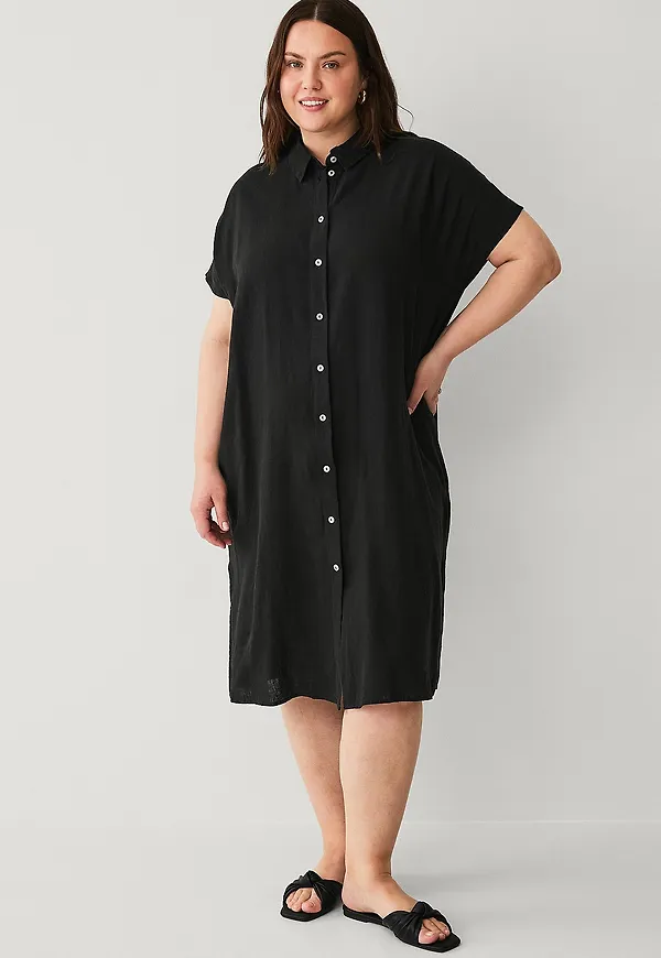Zizzi - Linneklänning vLina S/S - Svart