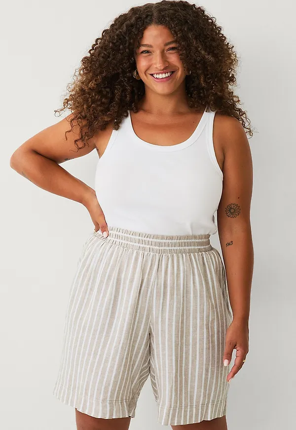 Zizzi - Linneshorts vLina, Shorts - Brun