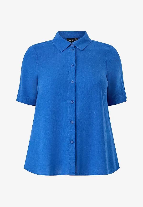 Zizzi - Linneskjorta vLina S/S - Blå