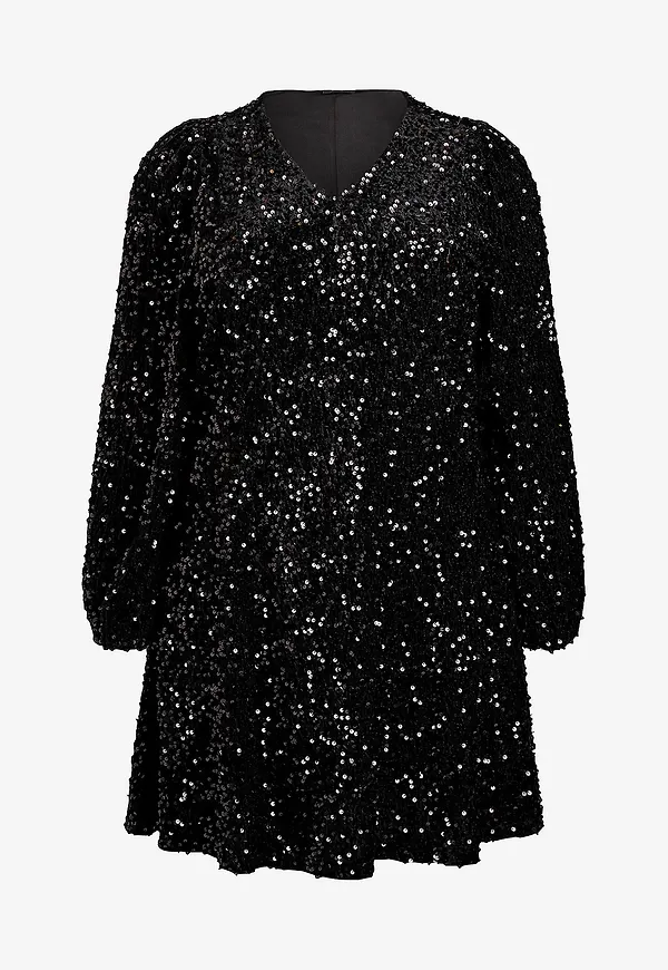 Zizzi - Paljettklänning Mjosefine, L/S, Abk Dress - Svart