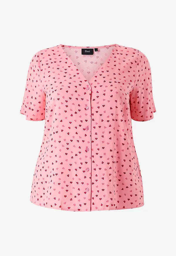 Zizzi - Pyjamastopp mClaudia S/S Shirt - Rosa