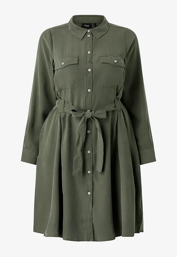 Zizzi - Skjortklänning mDana L/S - Grön
