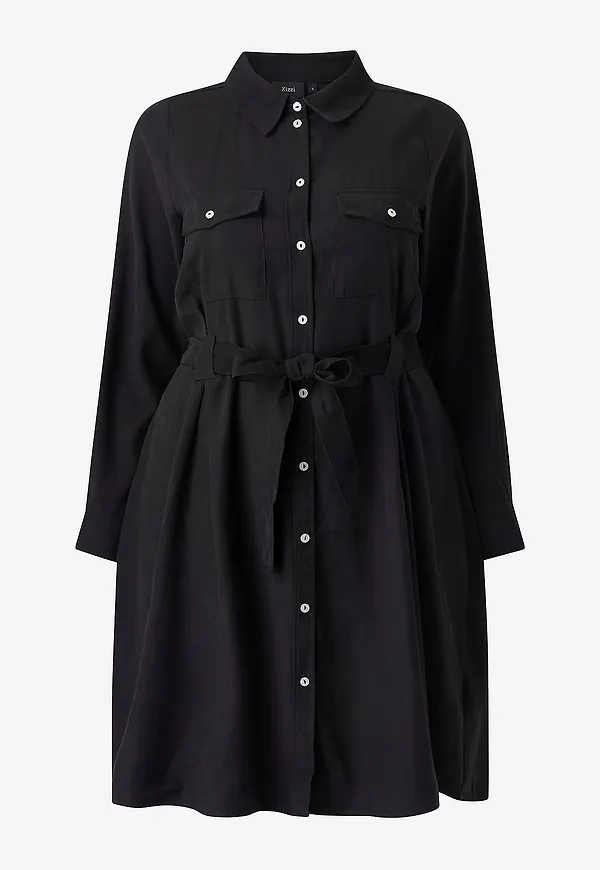 Zizzi - Skjortklänning mDana L/S - Svart