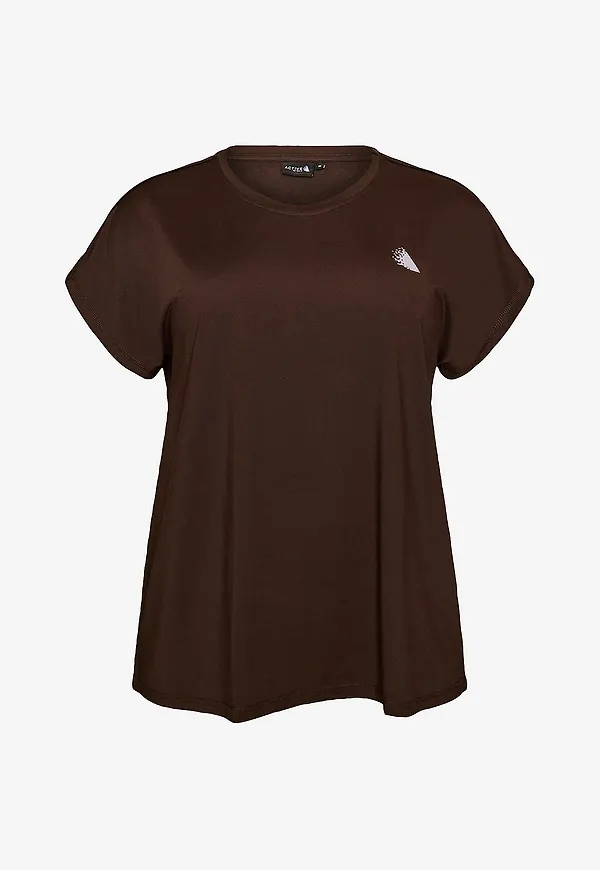 Zizzi - Träningstopp Abasic, O-neck, Tee - Brun