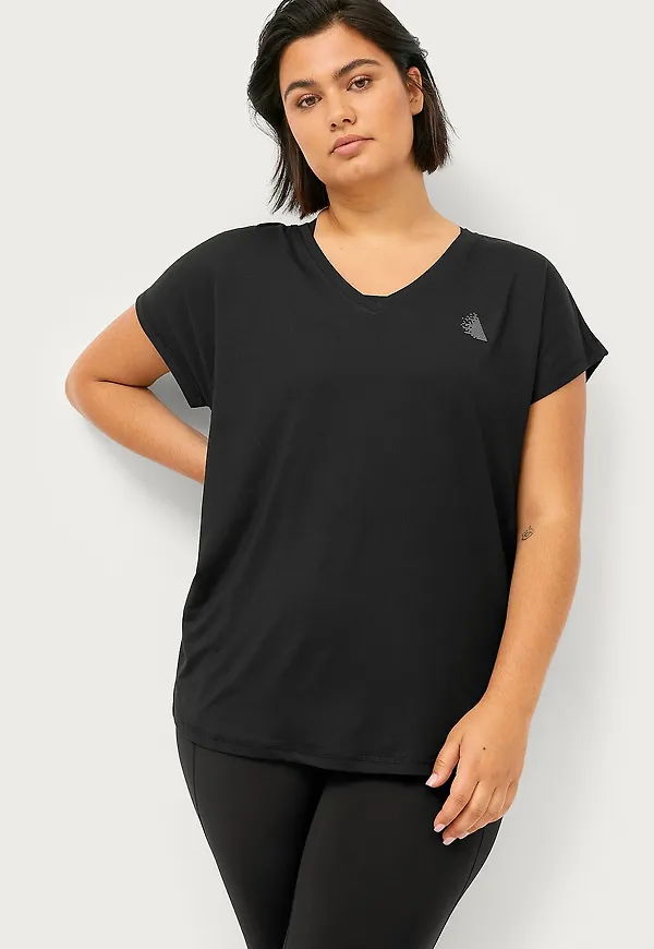 Zizzi - Träningstopp aBasic S/S V-neck Tee - Svart