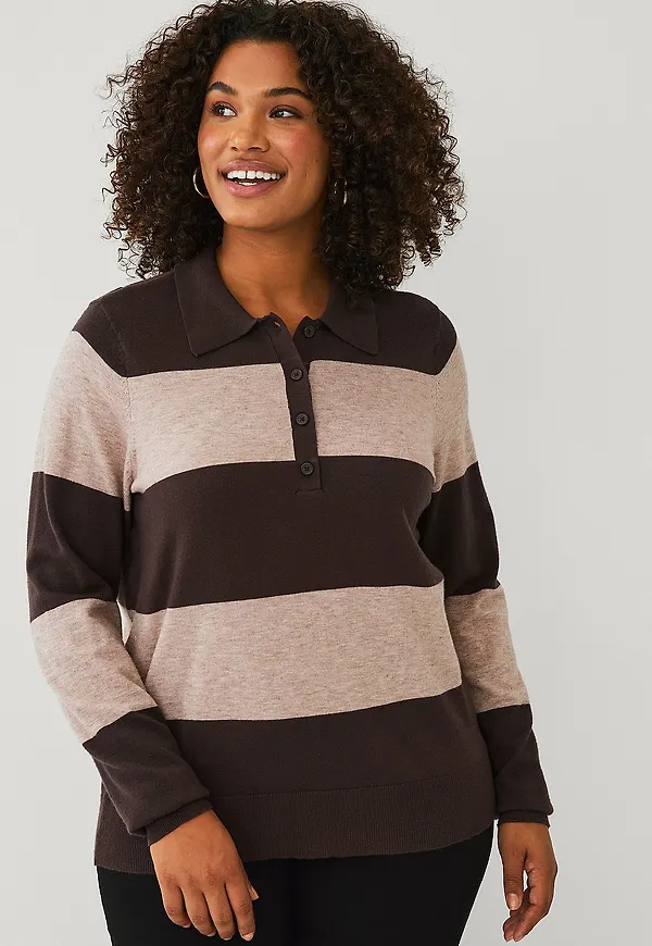 Zizzi - Tröja caElla LS Polo - Brun