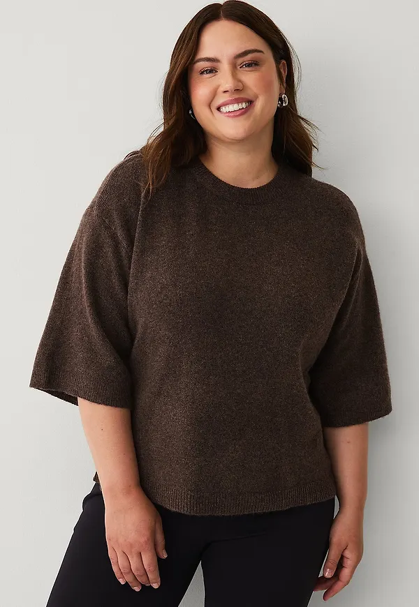 Zizzi - Tröja Cavista S/S Pullover - Brun
