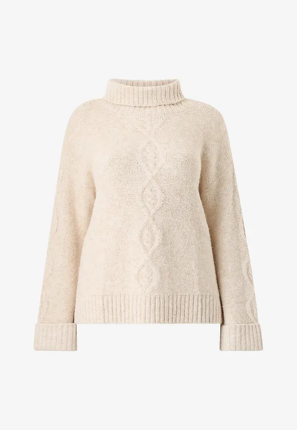 Zizzi - Tröja Mclara, L/S, Cablepullover - Beige