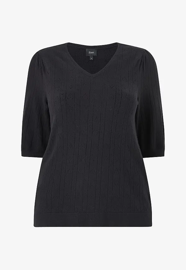 Zizzi - Tröja Mella, 1/2 , Pullover - Svart