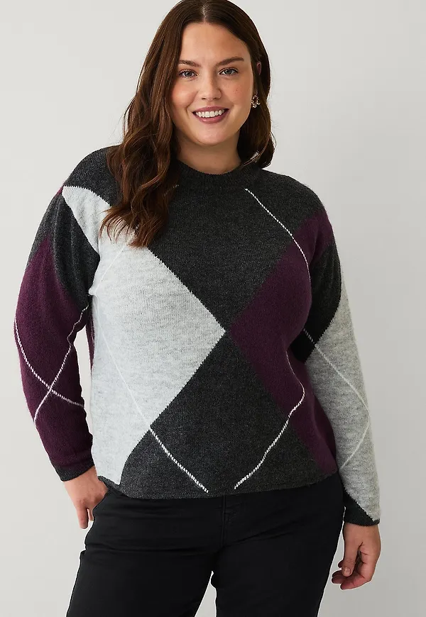 Zizzi - Tröja mLea Argyle - Grå