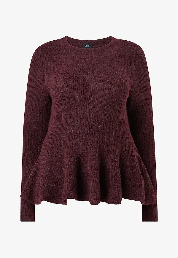 Zizzi - Tröja Mpeplum, L/S, Pullover - Röd