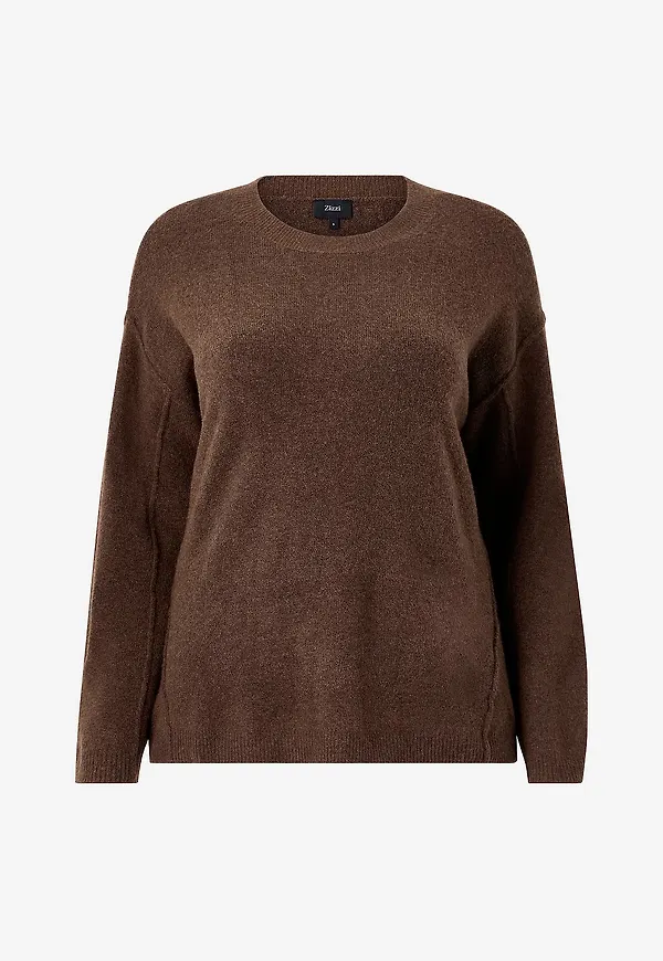 Zizzi - Tröja mVista L/S Pullover - Brun