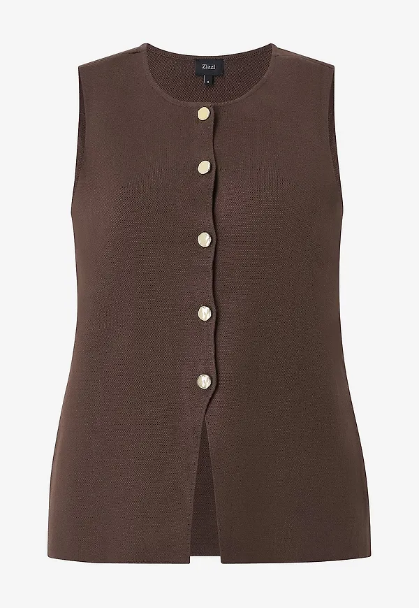 Zizzi - Väst Mbirmingham, S/L, Waistcoat - Brun