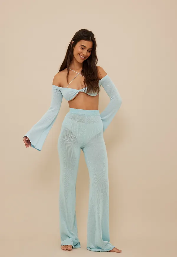 Zoe Pastelle x NA-KD Stickade byxor - Blue